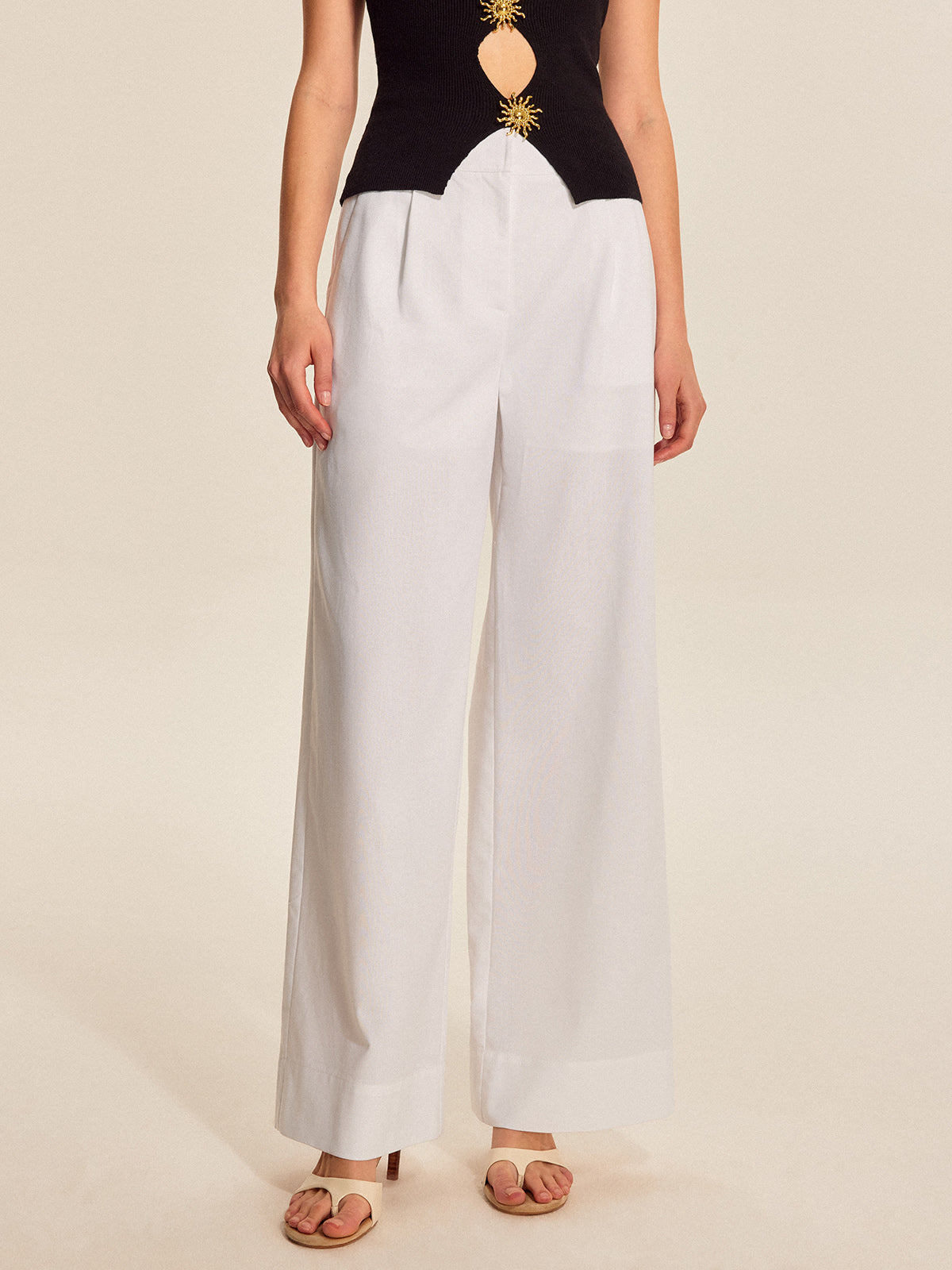 Pantalon large taille mi-haute avec poches
