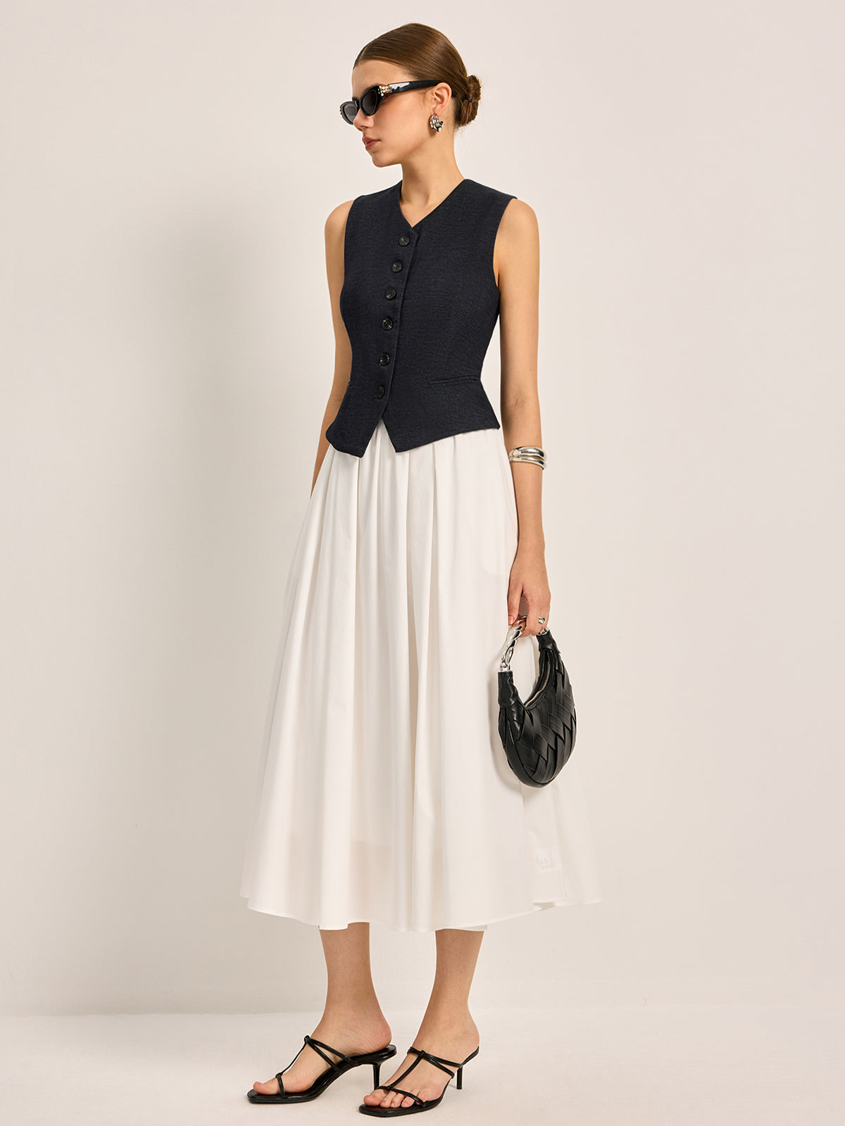 Semi-Sheer Elegant A-Line Pleated Skirt