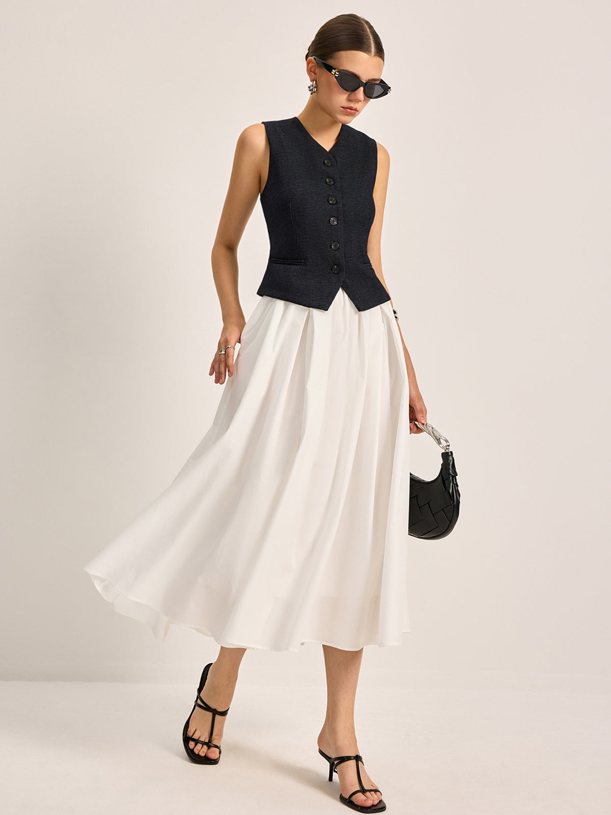 Semi-Sheer Elegant A-Line Pleated Skirt