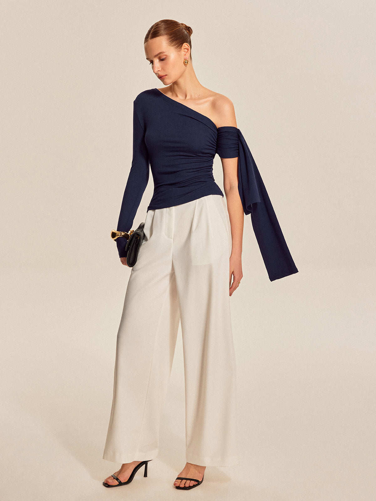 Asymmetrical Draped Sleeve Top