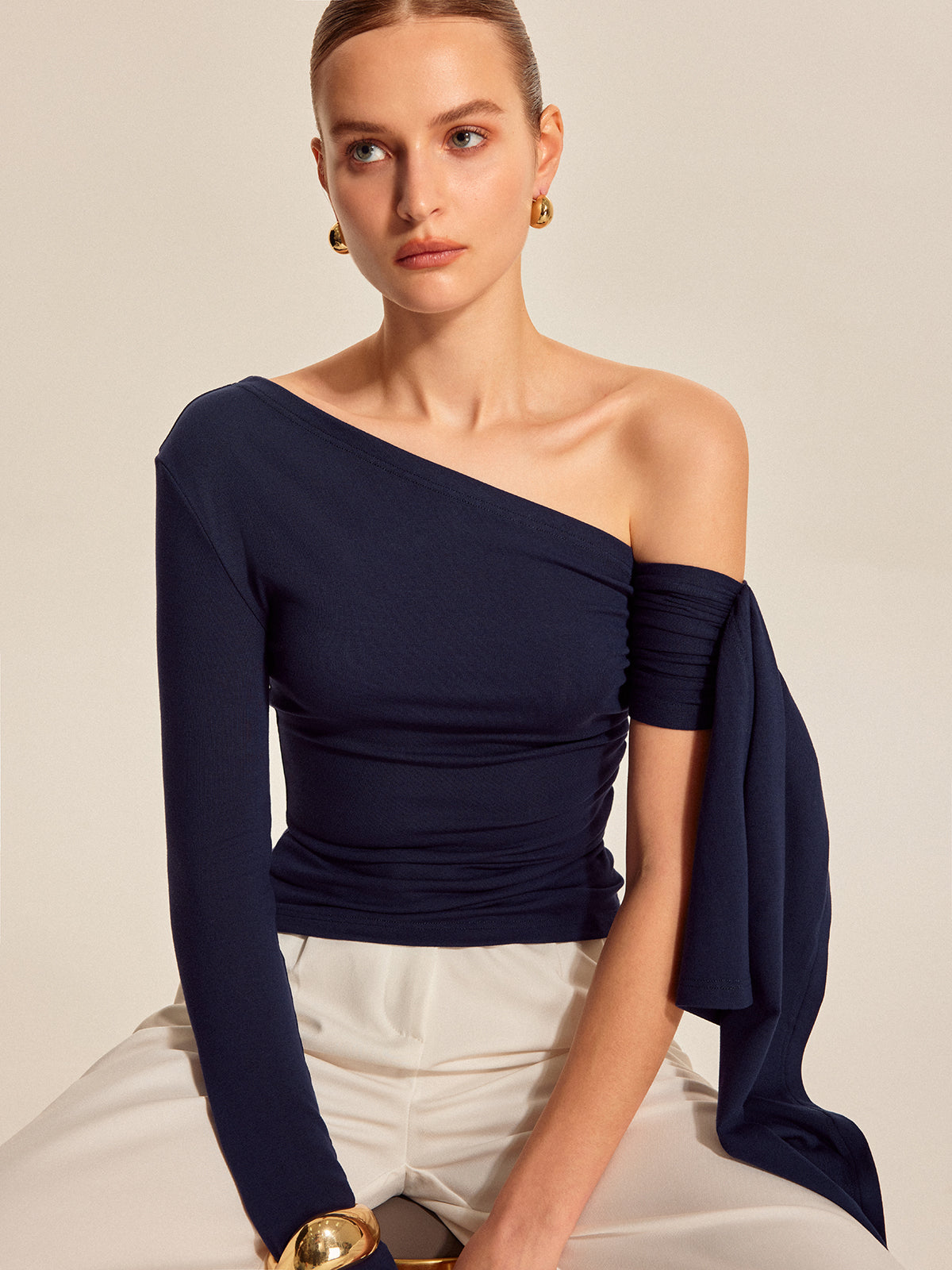 Asymmetrical Draped Sleeve Top