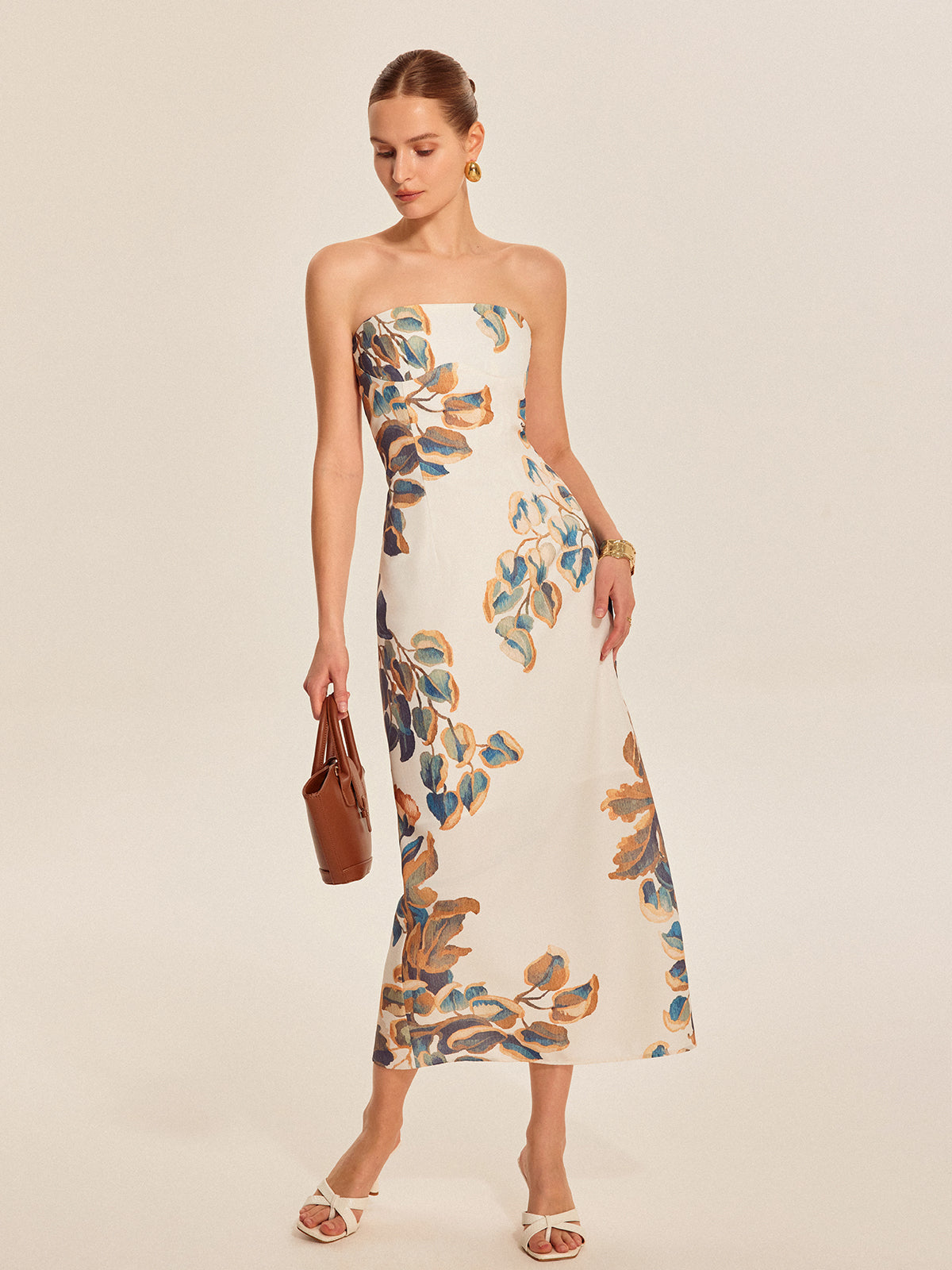 Trägerloses Kleid mit Blumenmuster