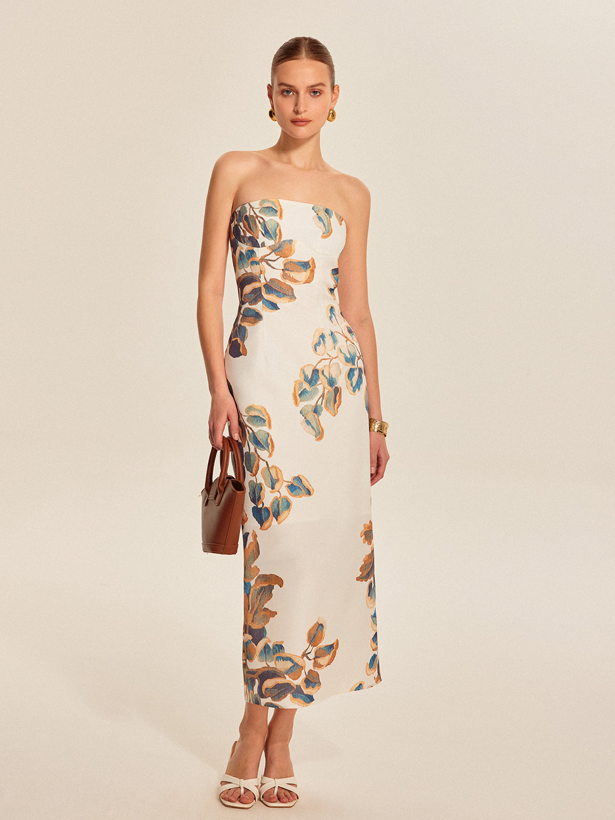 Trägerloses Kleid mit Blumenmuster