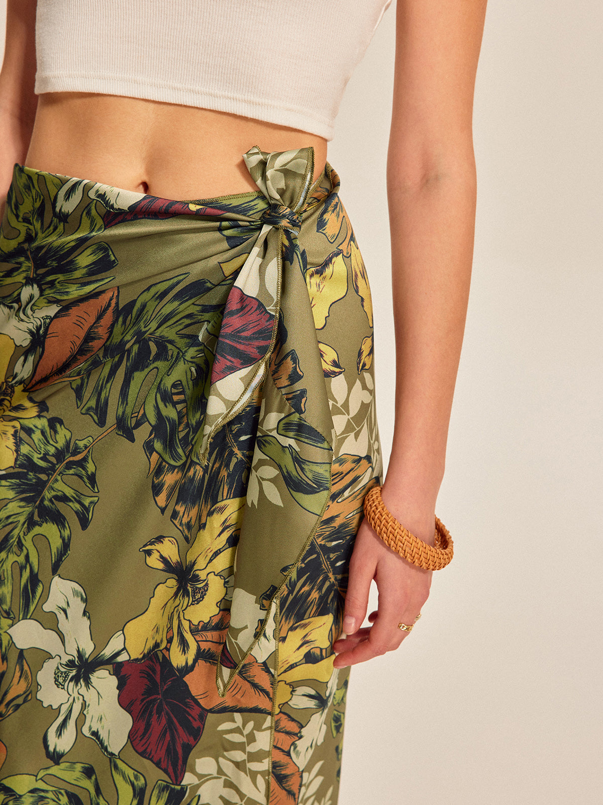 Jupe portefeuille à imprimé floral et lien à nouer