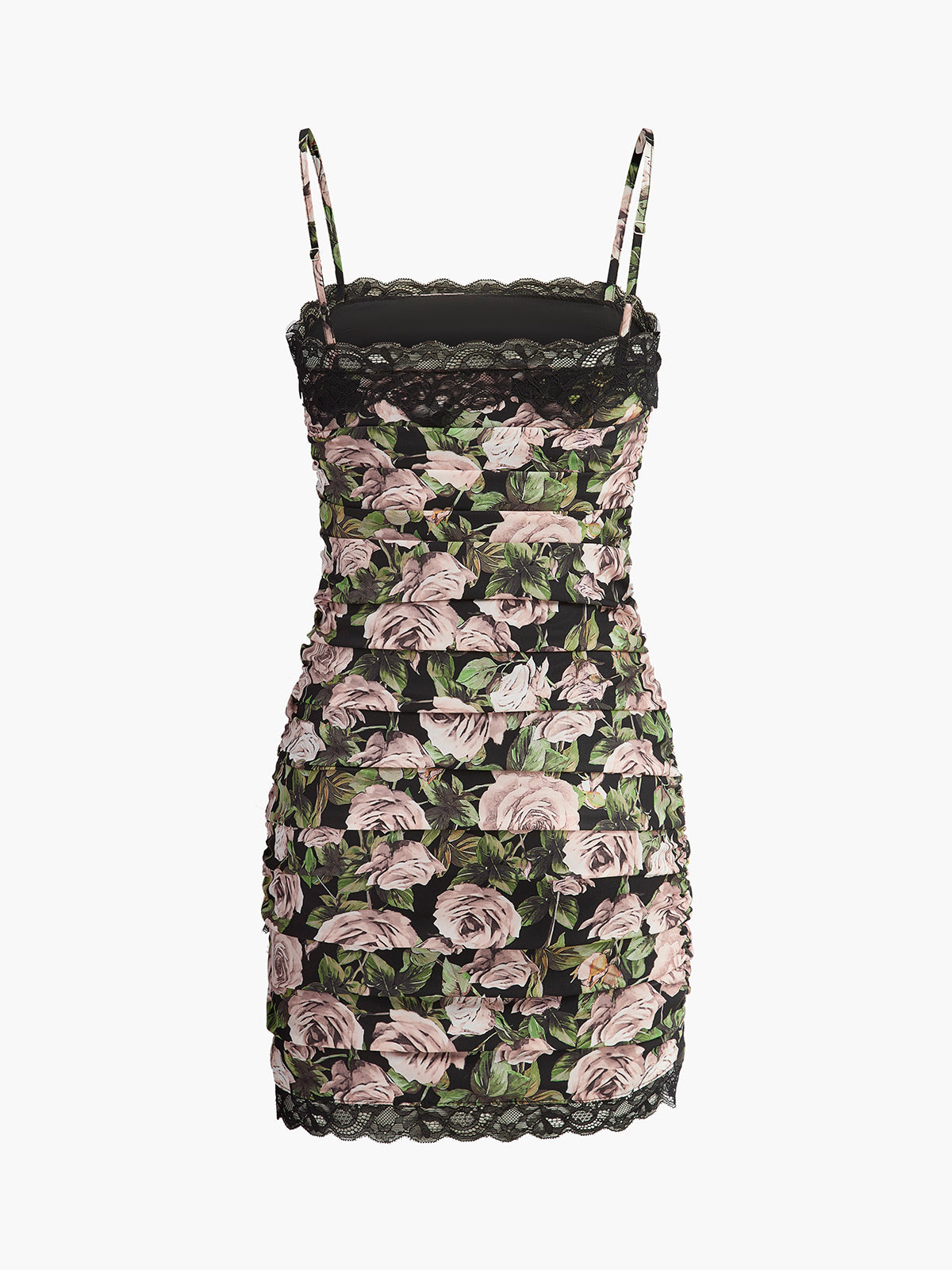 Robe froncée en dentelle fleurie
