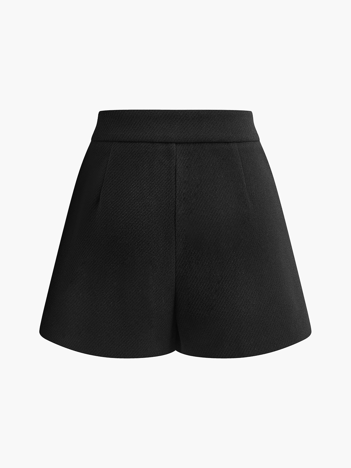 Mid-Waist Tweed Pockets Wide-Leg Shorts