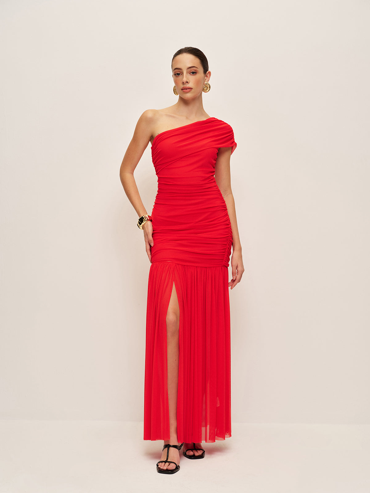 Robe fendue drapée asymétrique