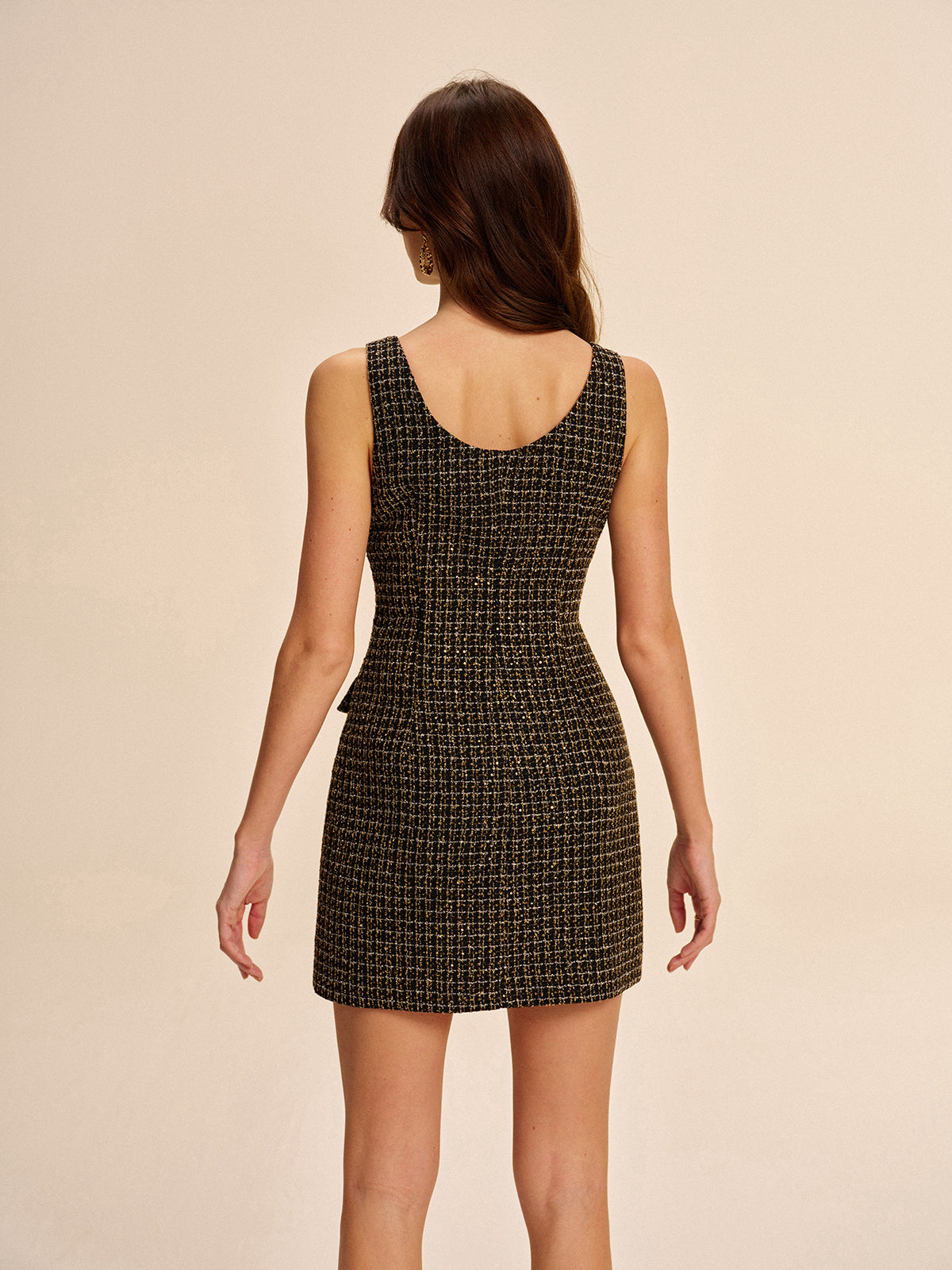 Ärmelloses Tweedkleid mit Knöpfen