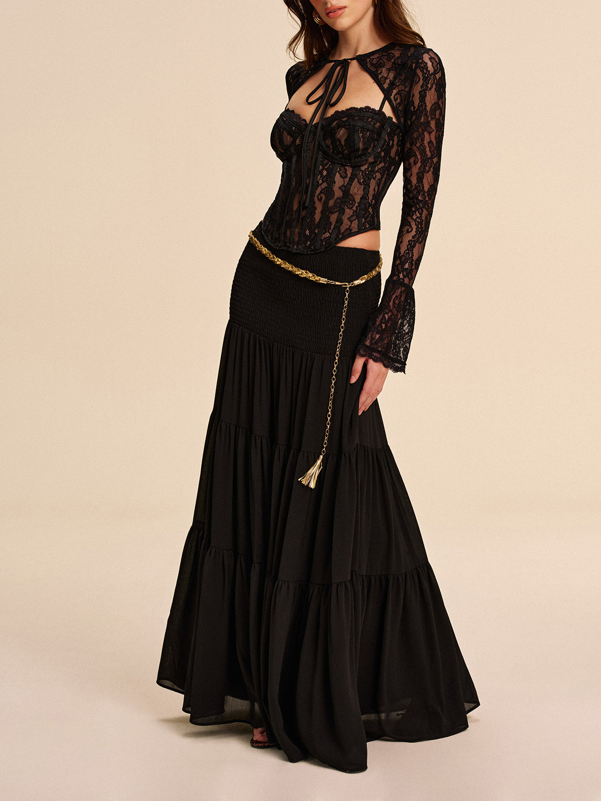 Semi-Sheer Chiffon Skirt Without Belt