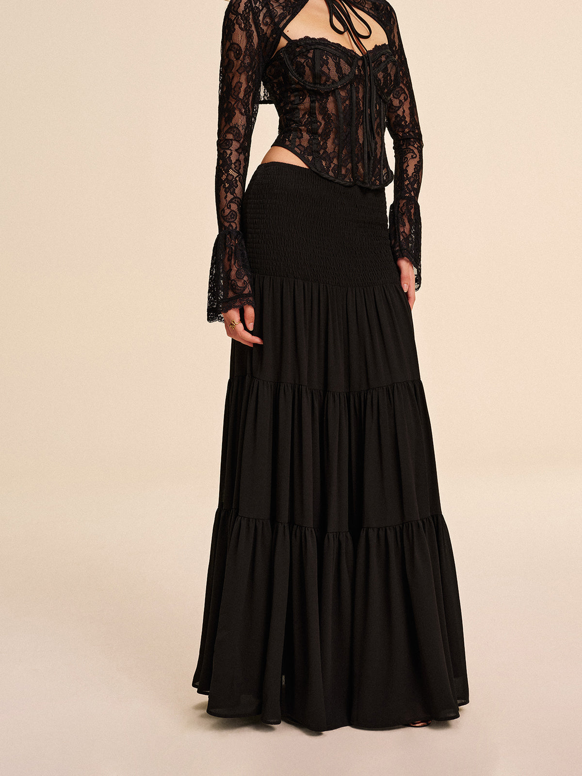 Jupe en mousseline semi-transparente sans ceinture