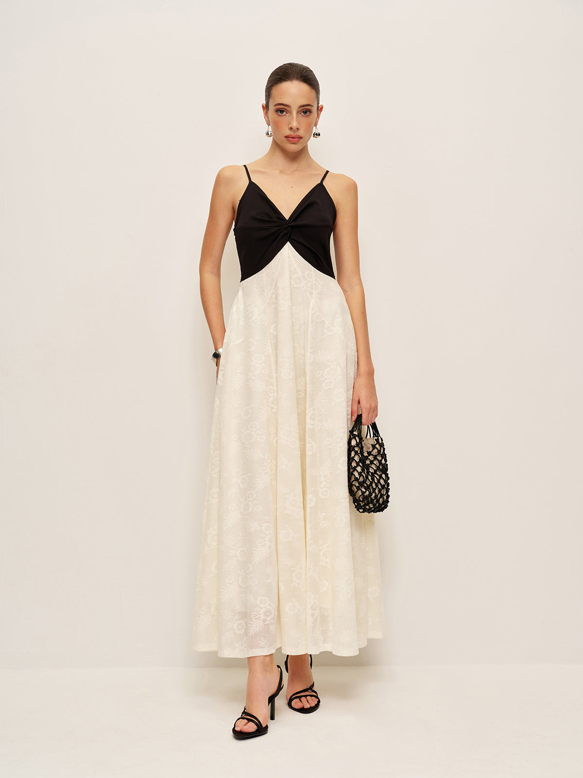 Two-Tone Twist-Front Cami Dress