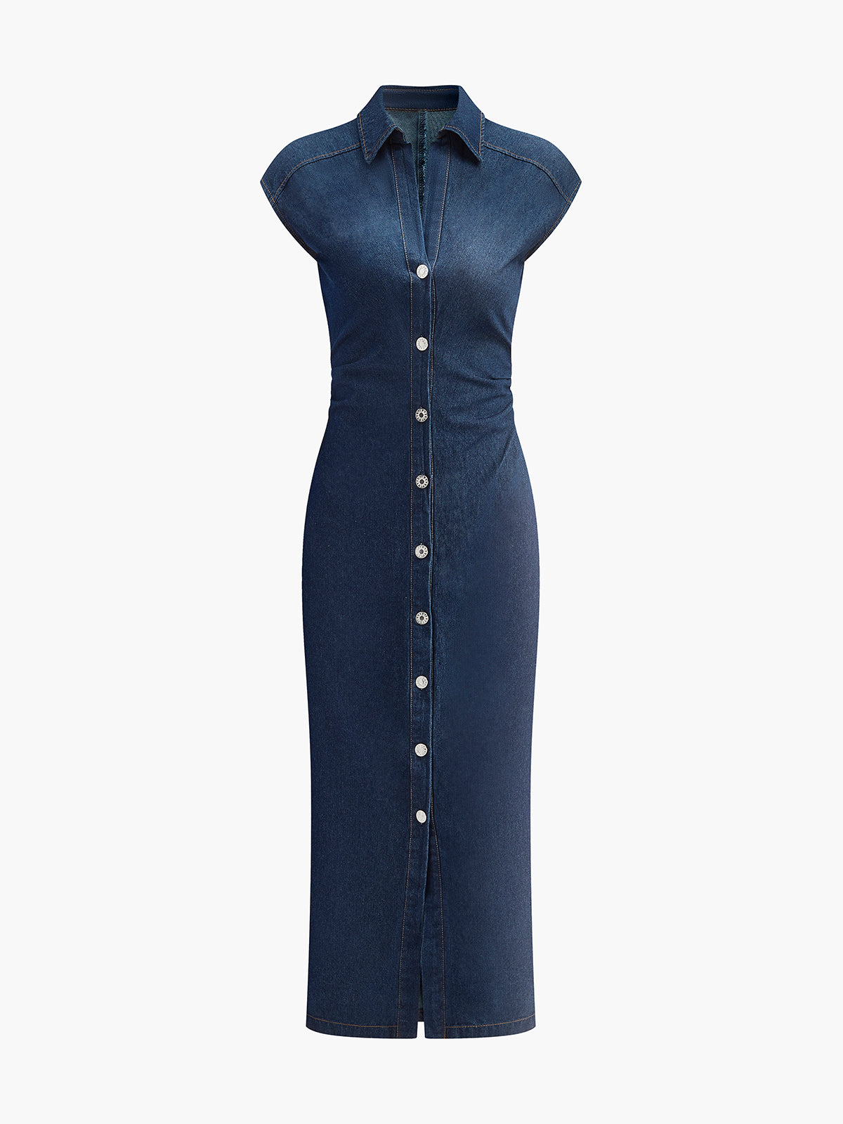 Robe en jean sans manches boutonnée à col en V