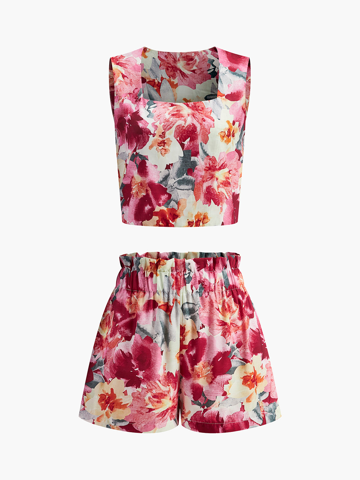 Ensemble short sans manches à imprimé floral