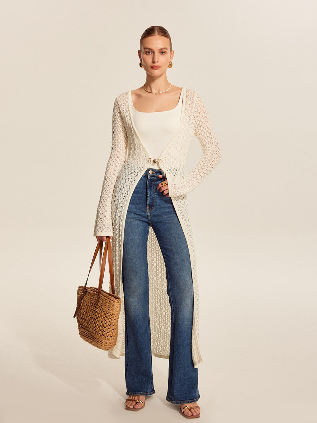 Lace Knit Metal Detail Cardigan