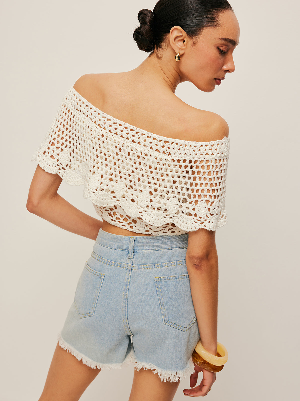 Off-Shoulder Hollow Knit Top