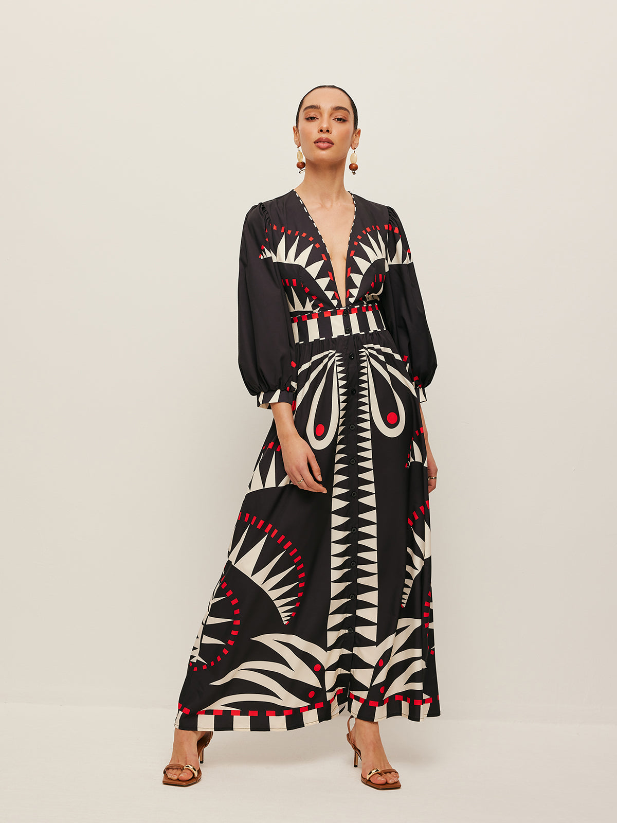 Boho-Kleid mit V-Ausschnitt und Schlitz