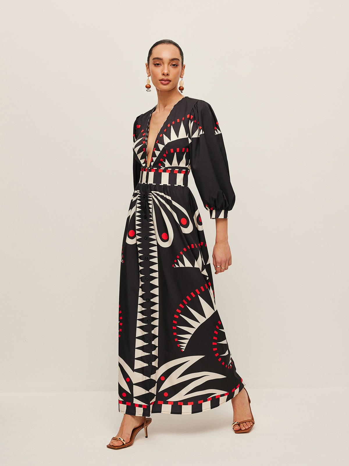 Boho-Kleid mit V-Ausschnitt und Schlitz