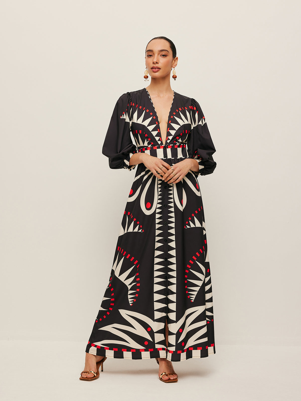 Boho-Kleid mit V-Ausschnitt und Schlitz