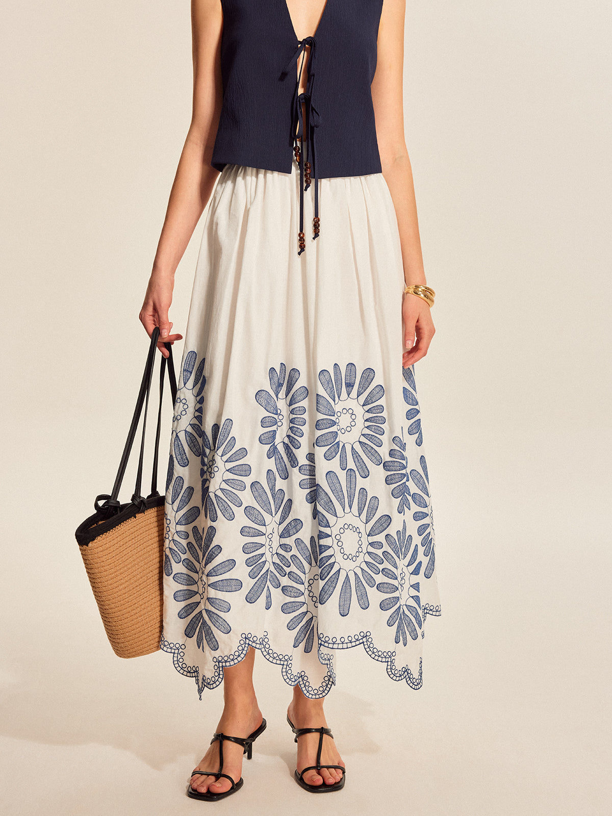 Embroidered Scalloped Hem Skirt