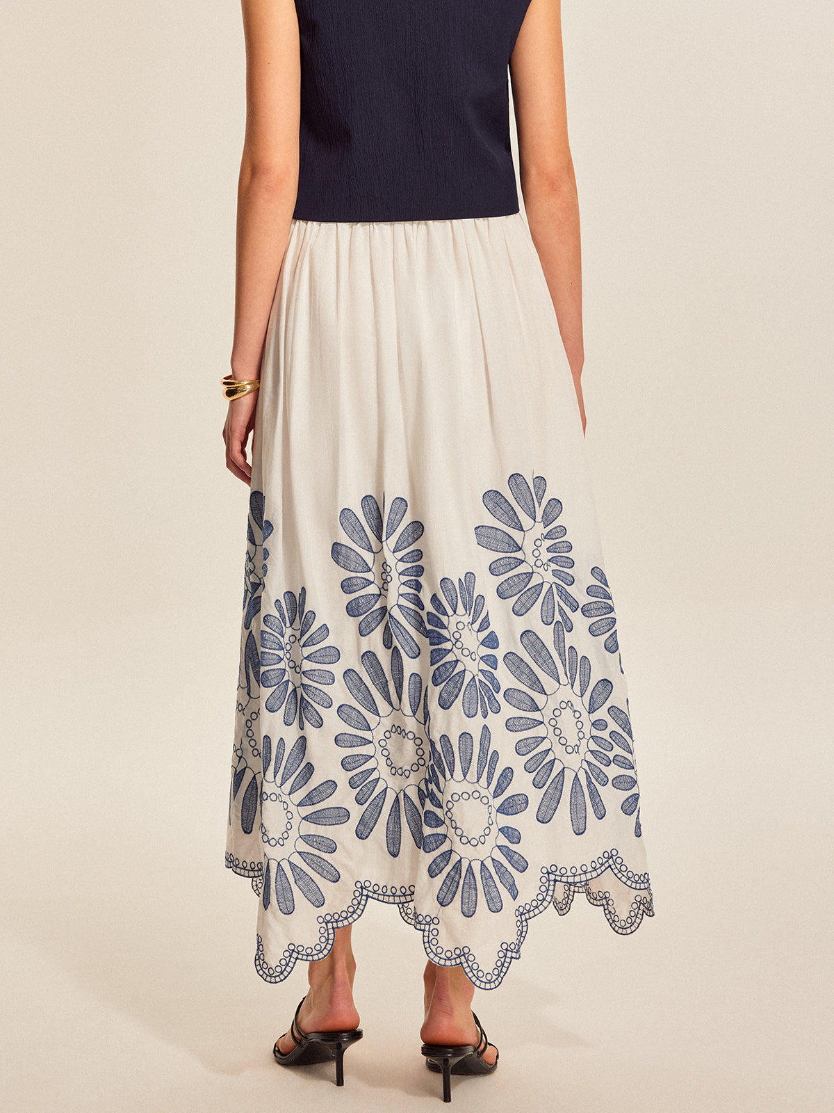Embroidered Scalloped Hem Skirt