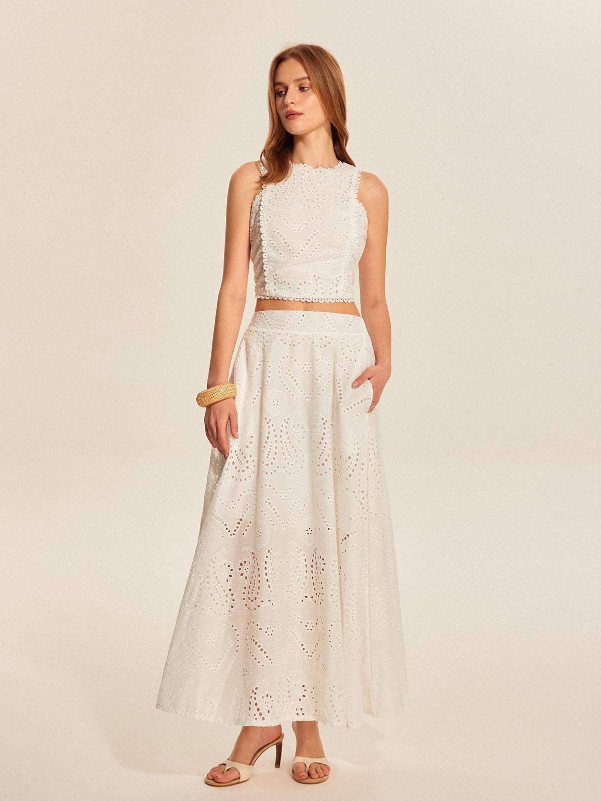 Eyelet Lace Crop Top Skirt Set