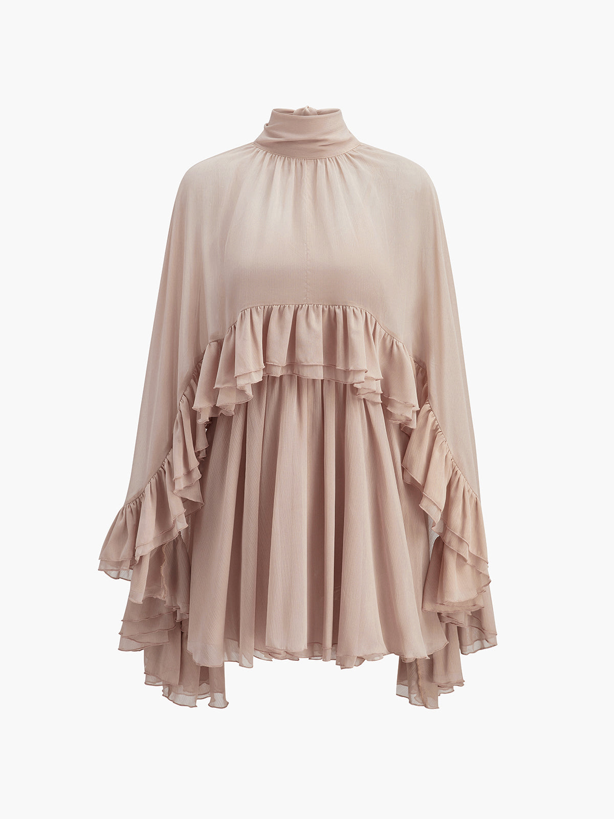 Halbtransparentes Chiffon-Rüschenkleid mit Umhang