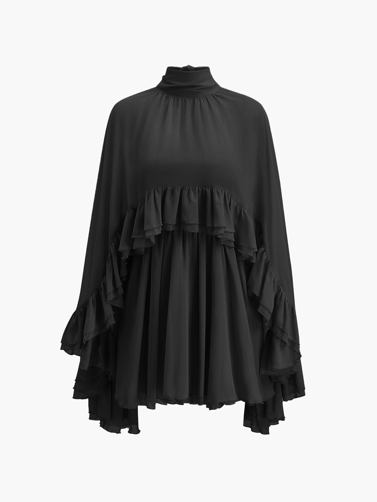 Halbtransparentes Chiffon-Rüschenkleid mit Umhang