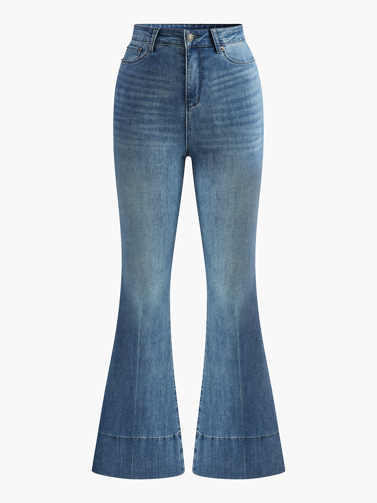 Pantalon en jean slim drapé délavé