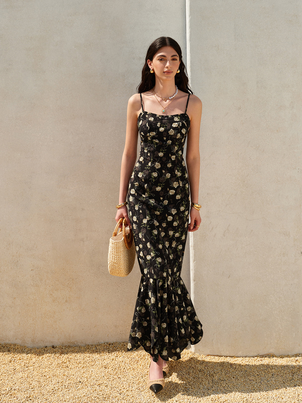 Geblümtes Kleid mit Rüschensaum