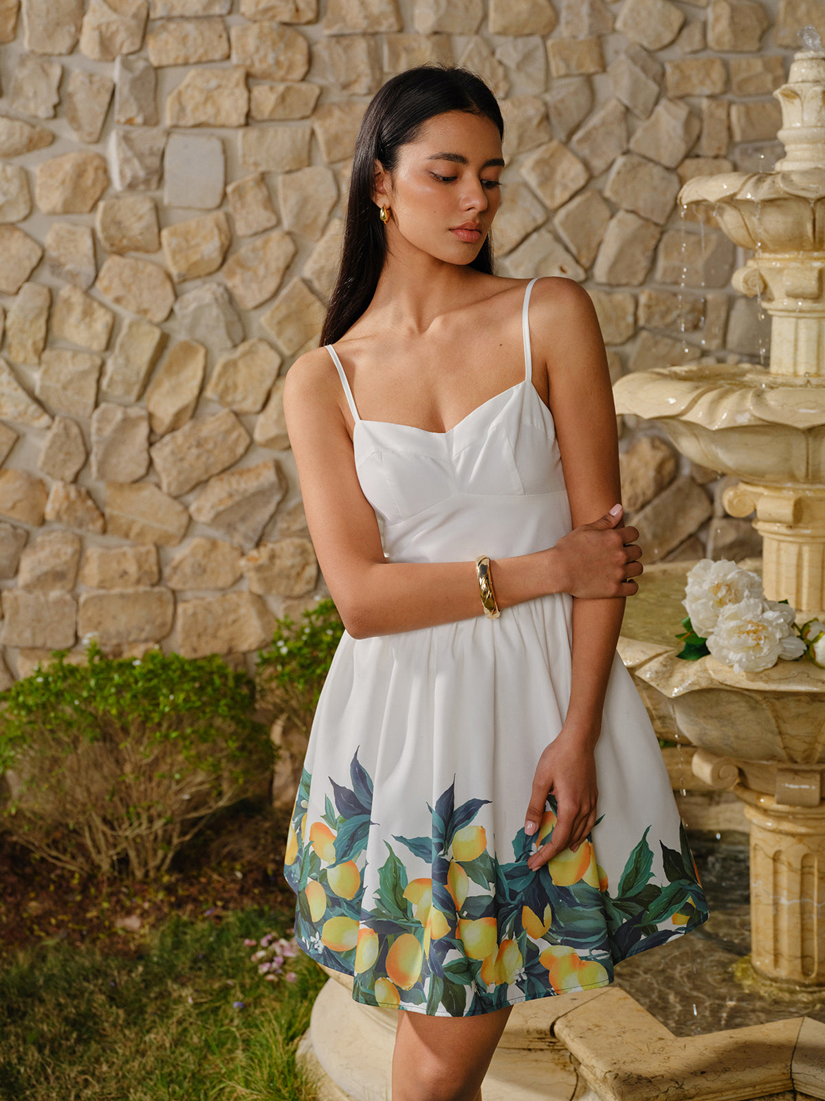 Robe corset trapèze à imprimé citron