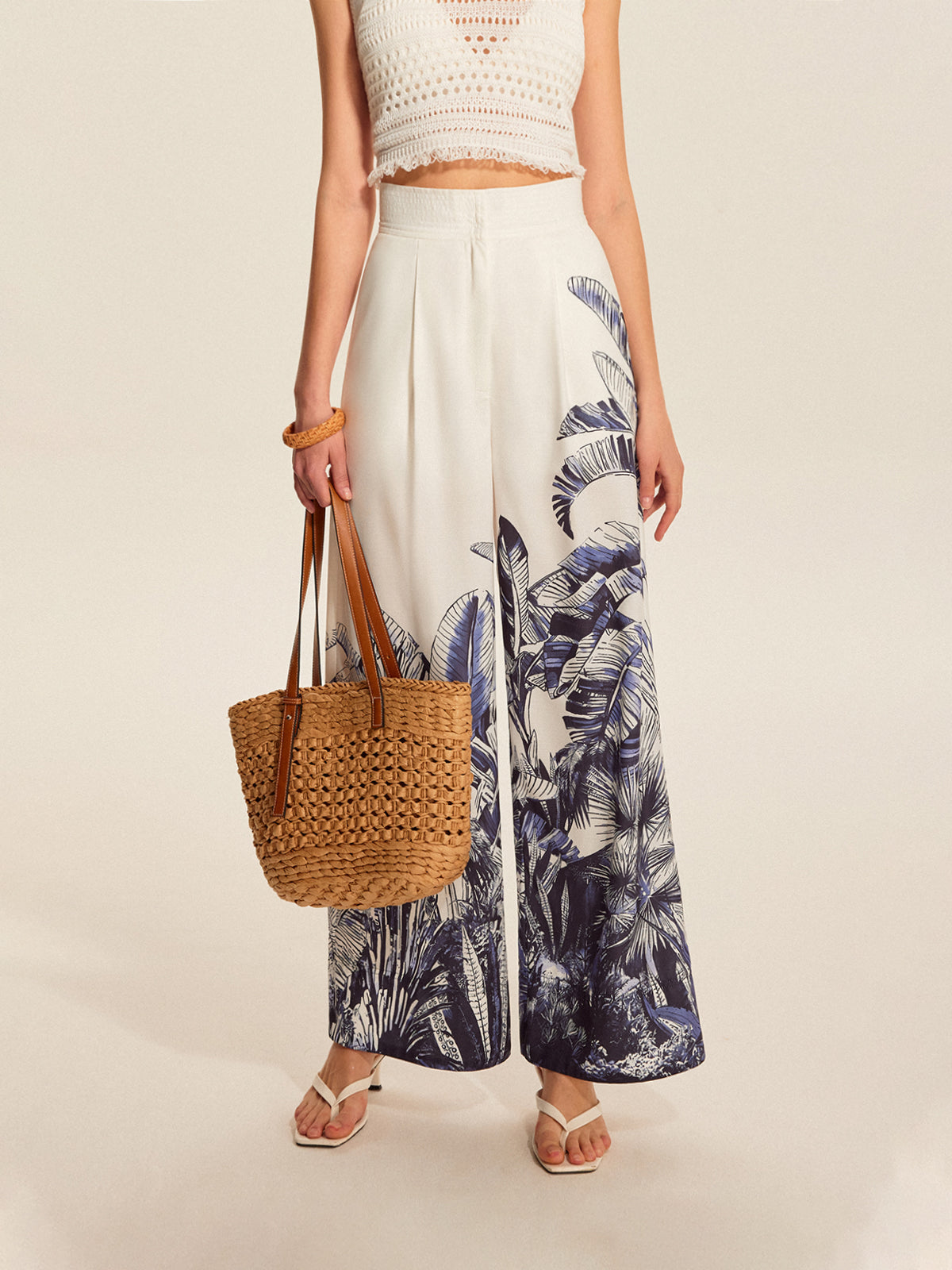 Boho-Print Hose mit weitem Bein und mittlerer Bundhöhe