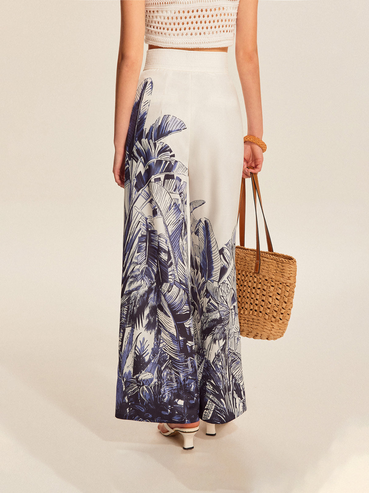 Boho-Print Hose mit weitem Bein und mittlerer Bundhöhe