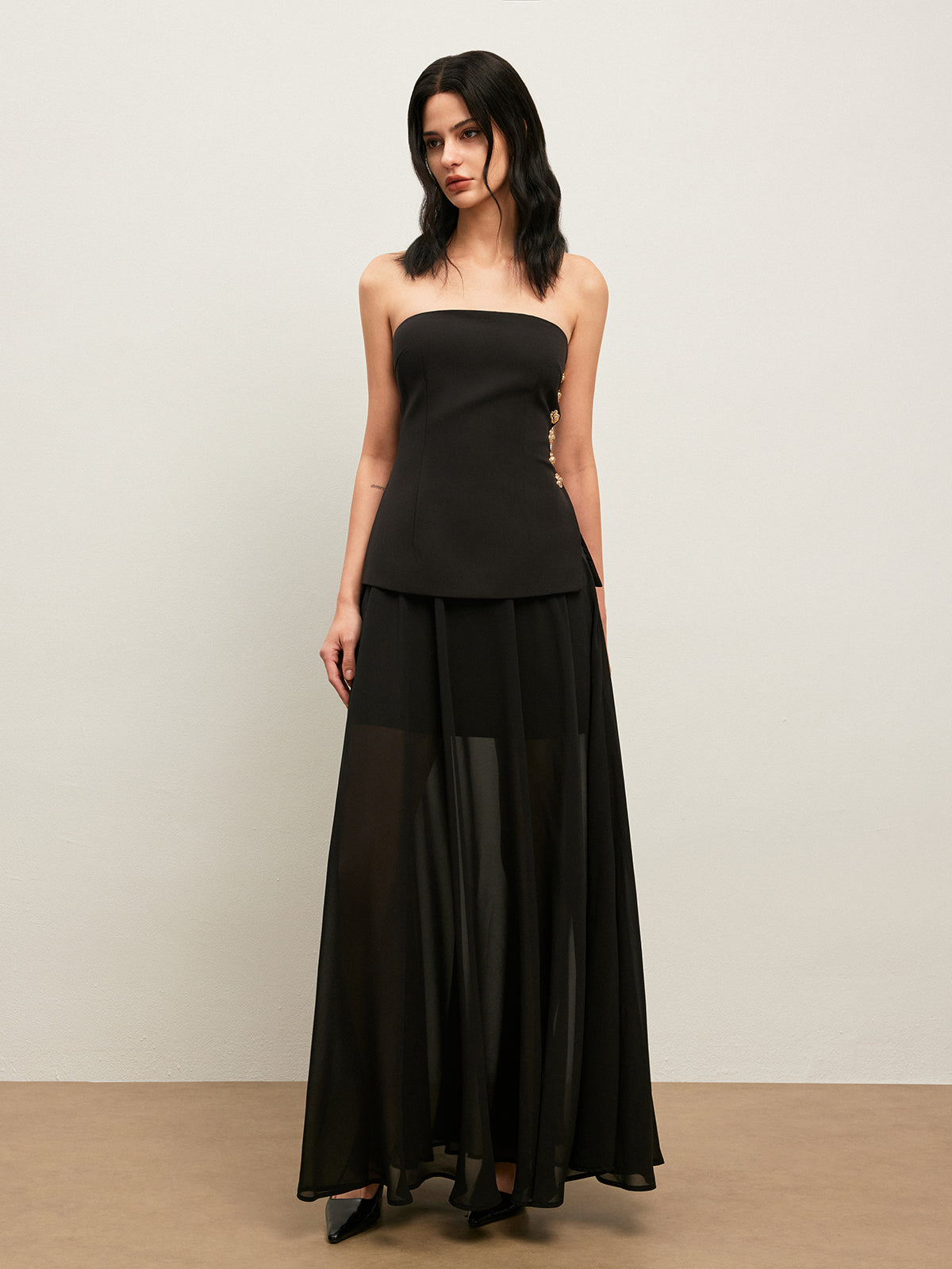 Jupe en mousseline semi-transparente
