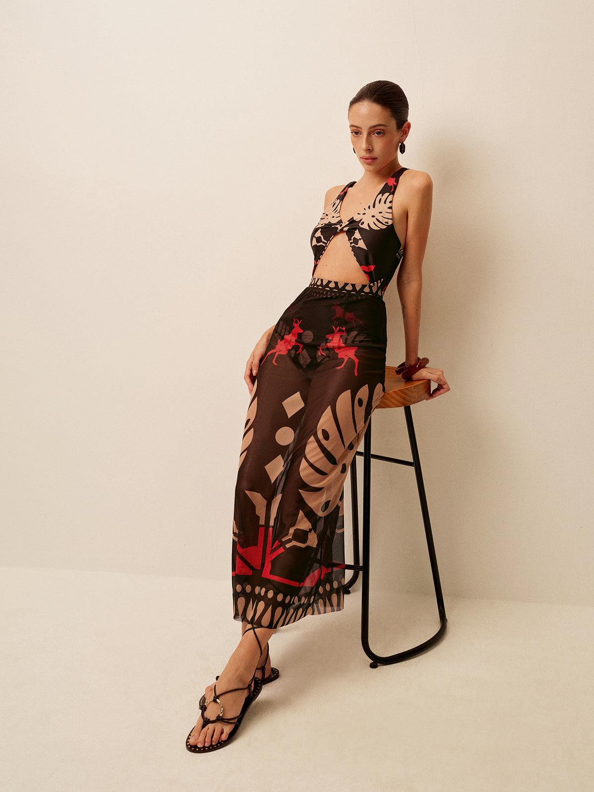 Sheer Printed Sarong Skirt