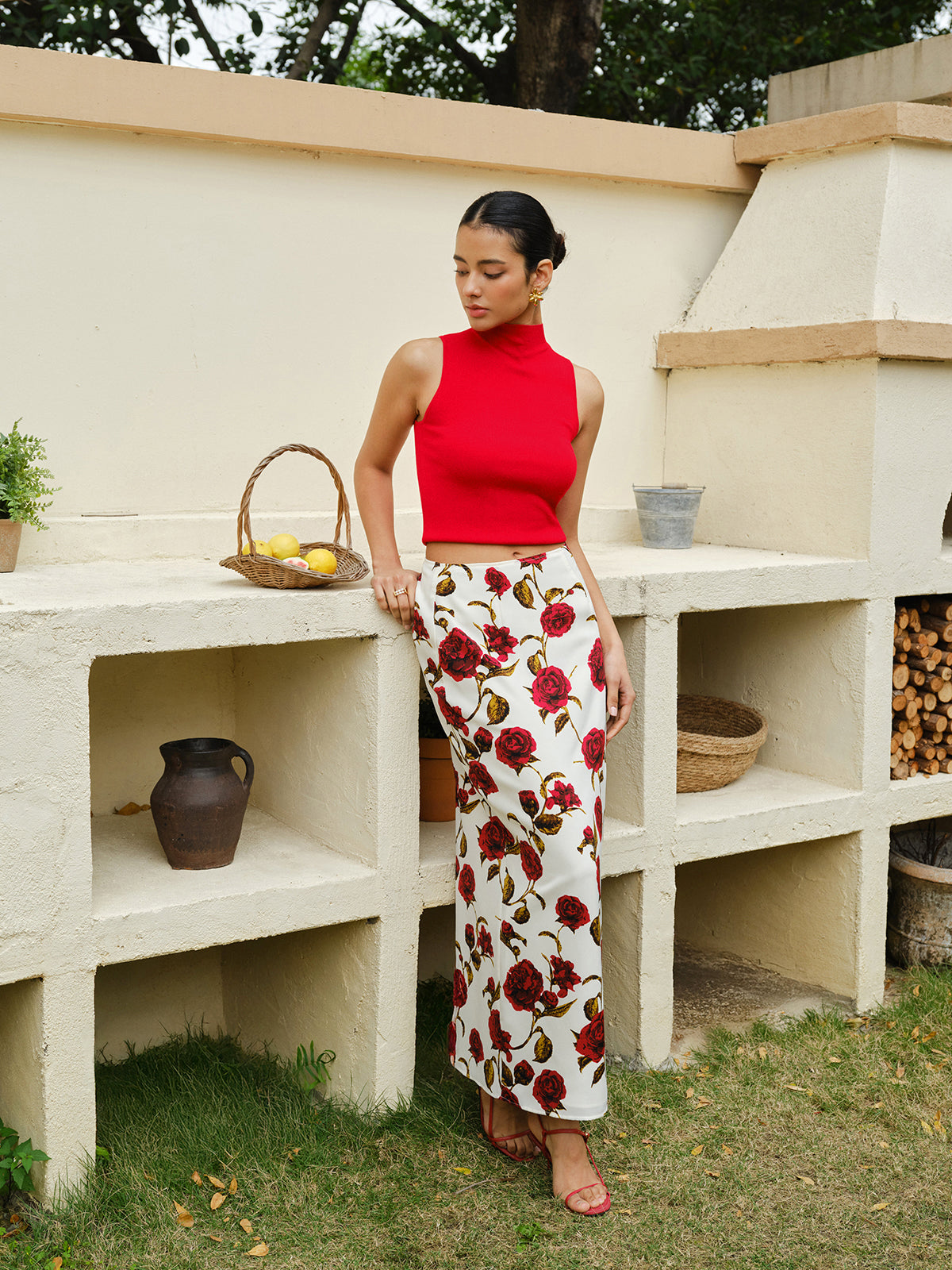 Jupe taille haute à imprimé fleuri