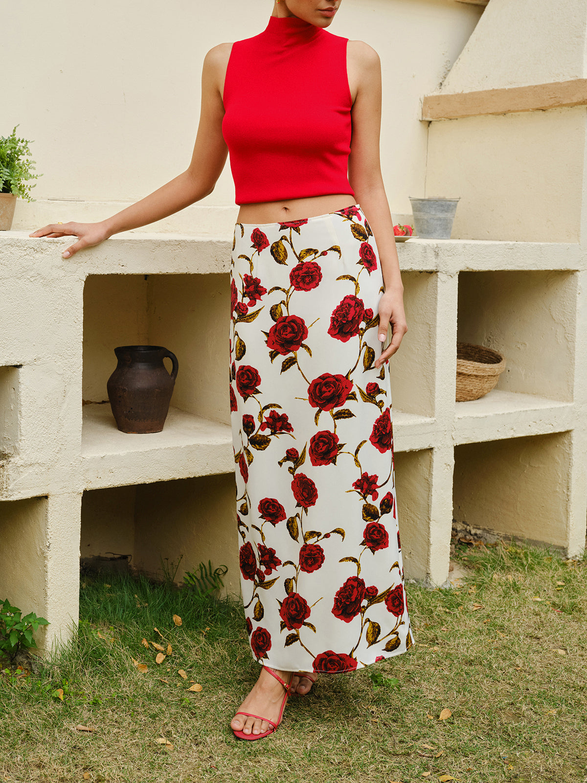 Jupe taille haute à imprimé fleuri