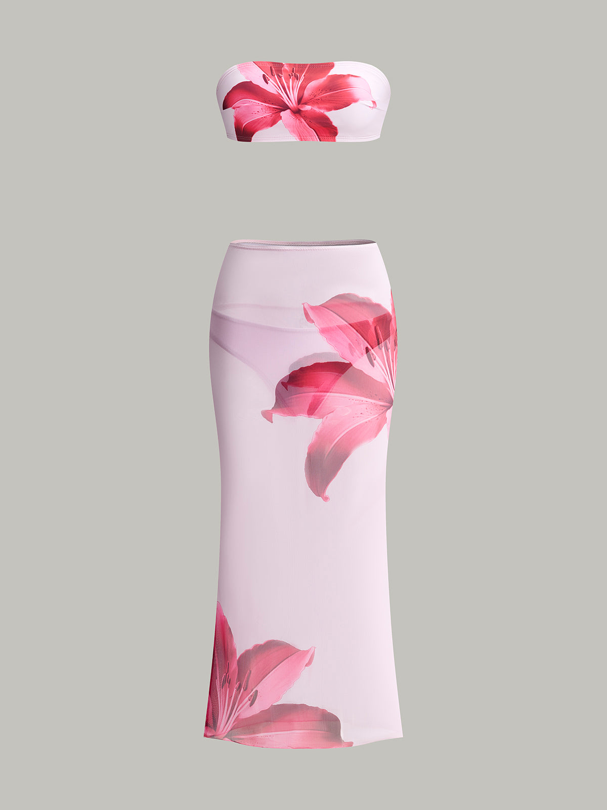 Blumenmuster-Bandeau-Bikini mit Wickelrock