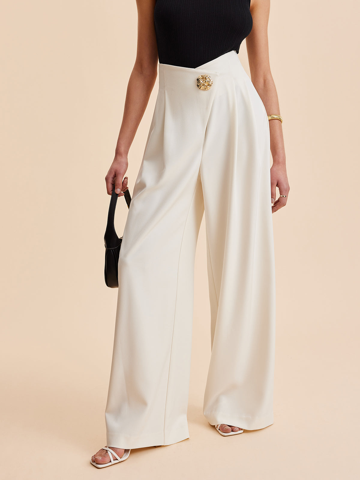 Verzierte High-Waist Hose mit weitem Bein
