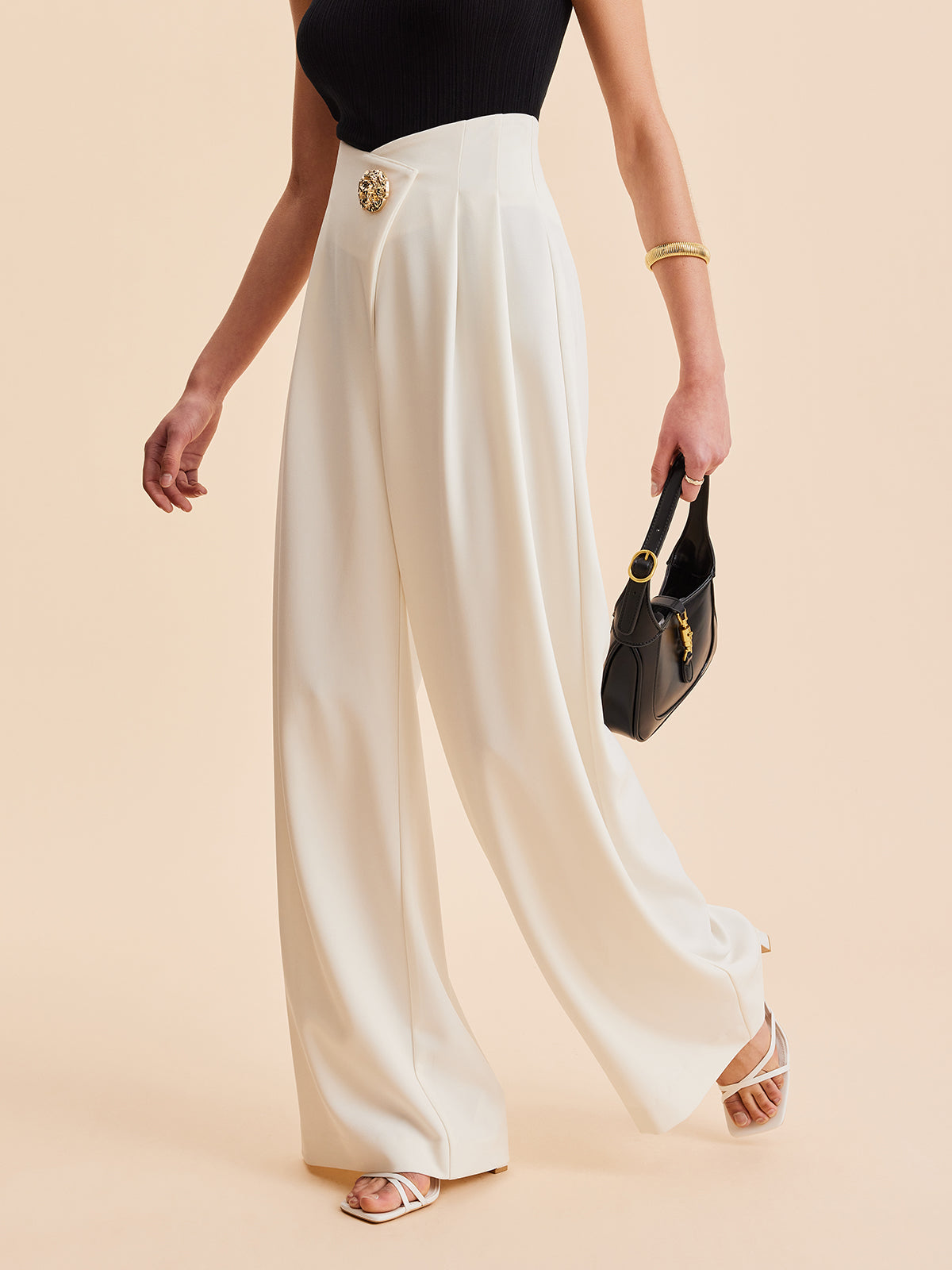 Verzierte High-Waist Hose mit weitem Bein