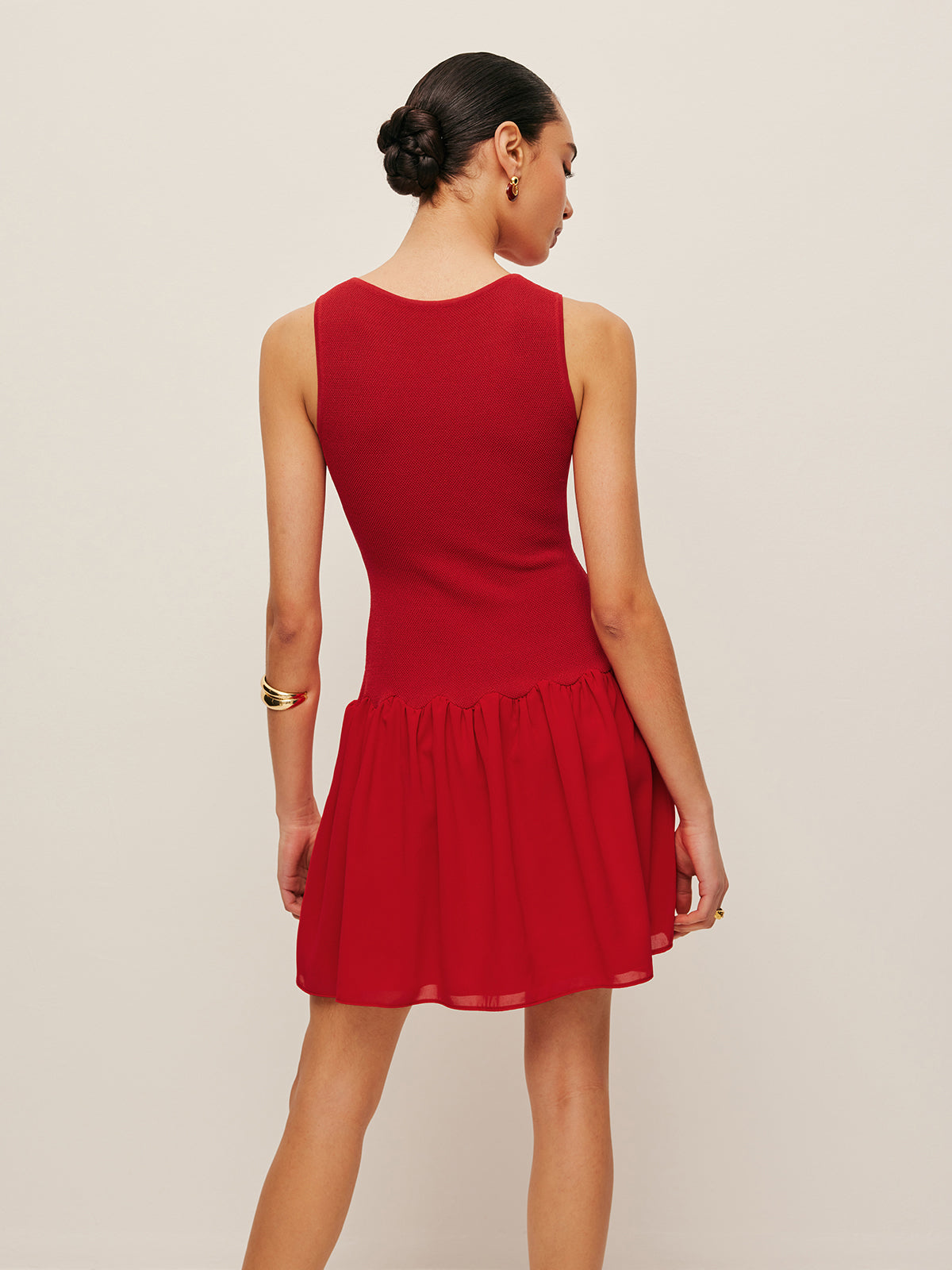 Sleeveless Knit Chiffon Dress