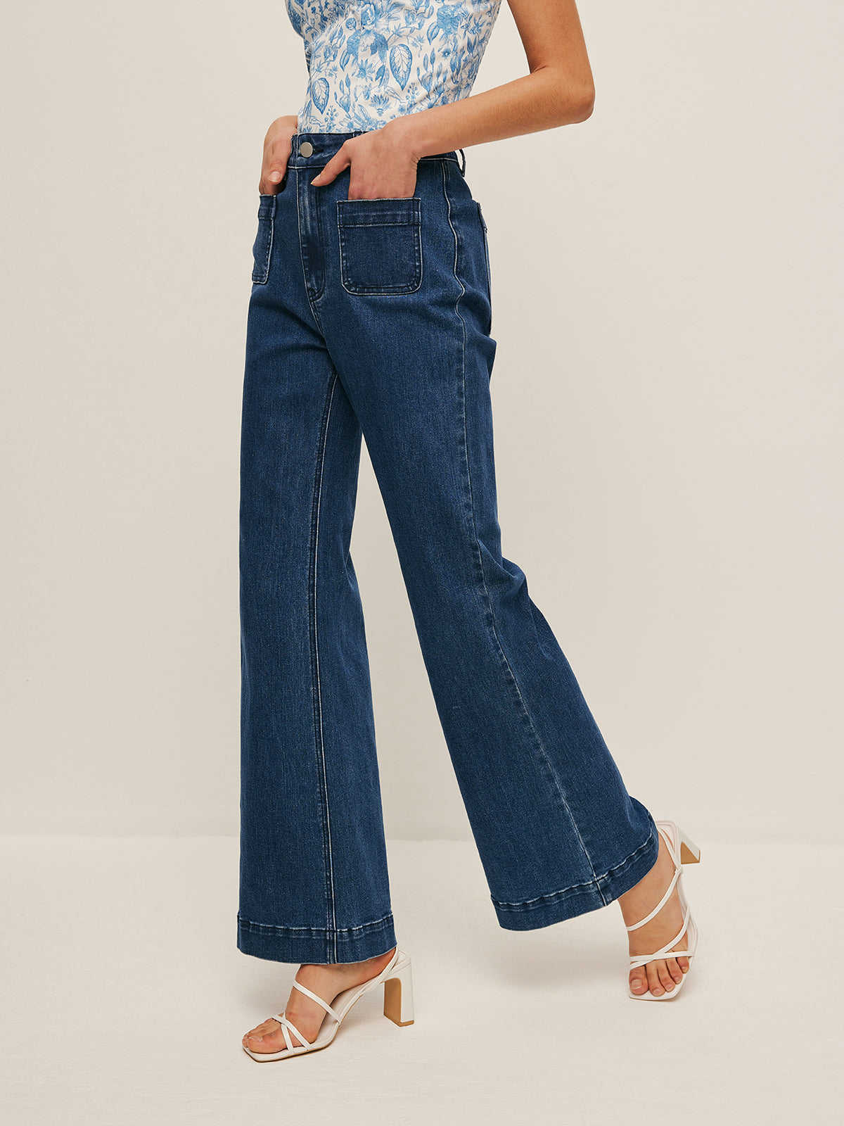 High-Waist Weit geschnittene Jeans mit Taschendetail