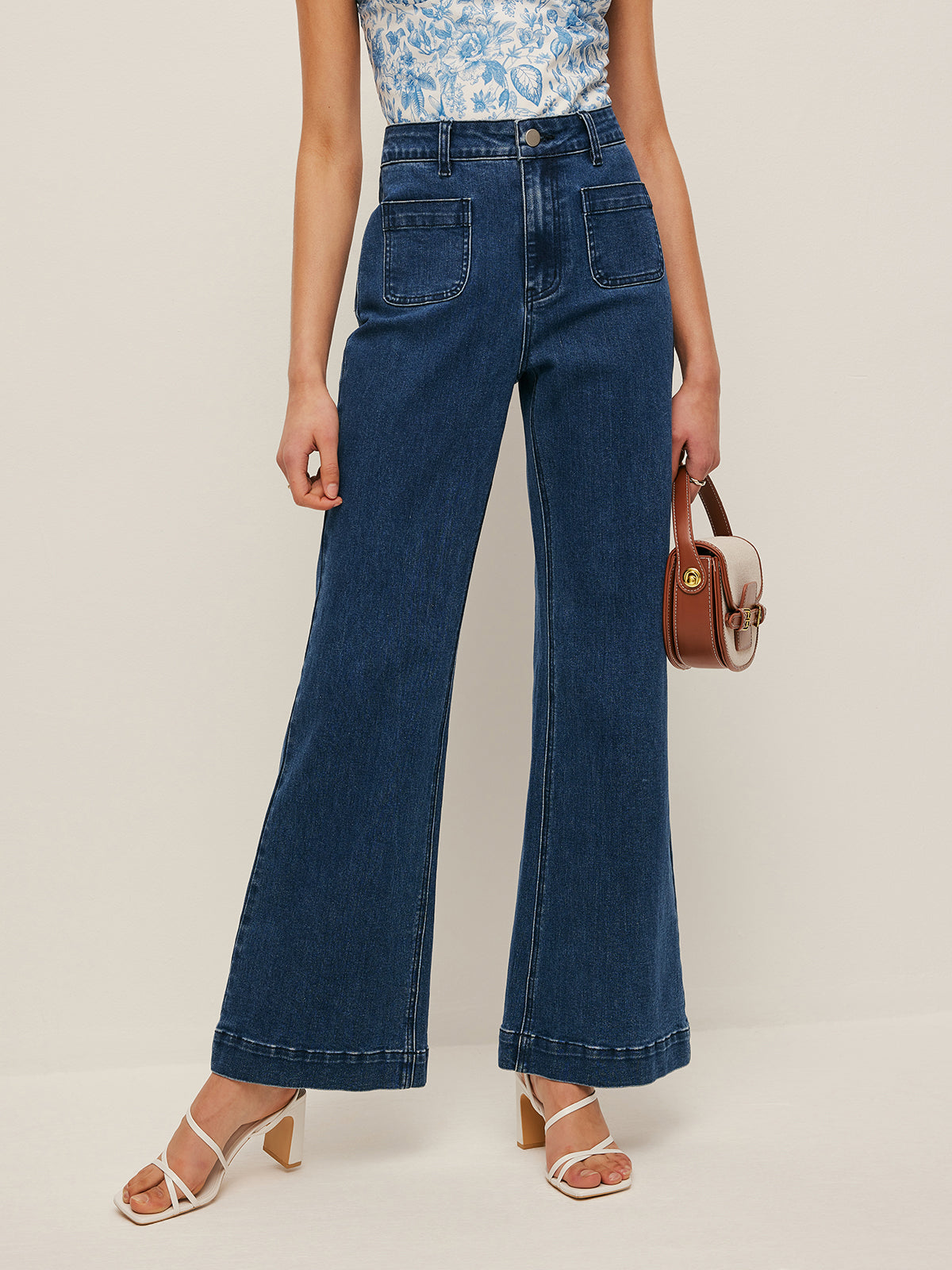 High-Waist Weit geschnittene Jeans mit Taschendetail
