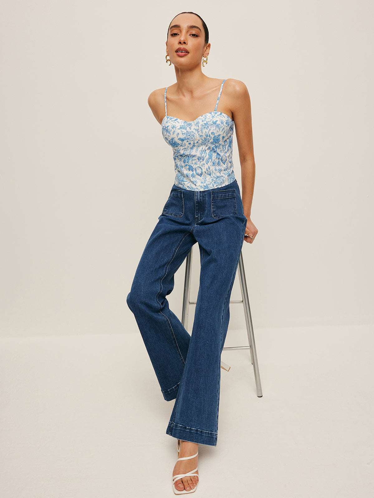 High-Waist Weit geschnittene Jeans mit Taschendetail