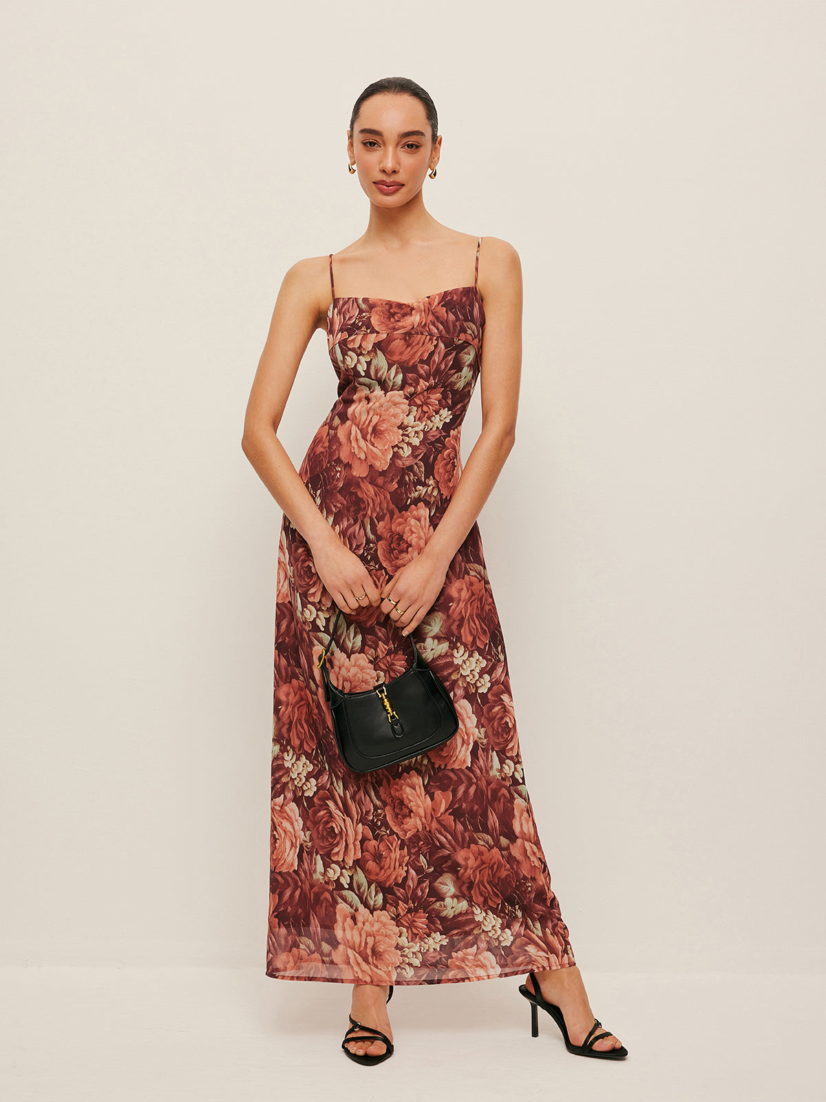 Semi-Sheer Floral Chiffon Cami Dress
