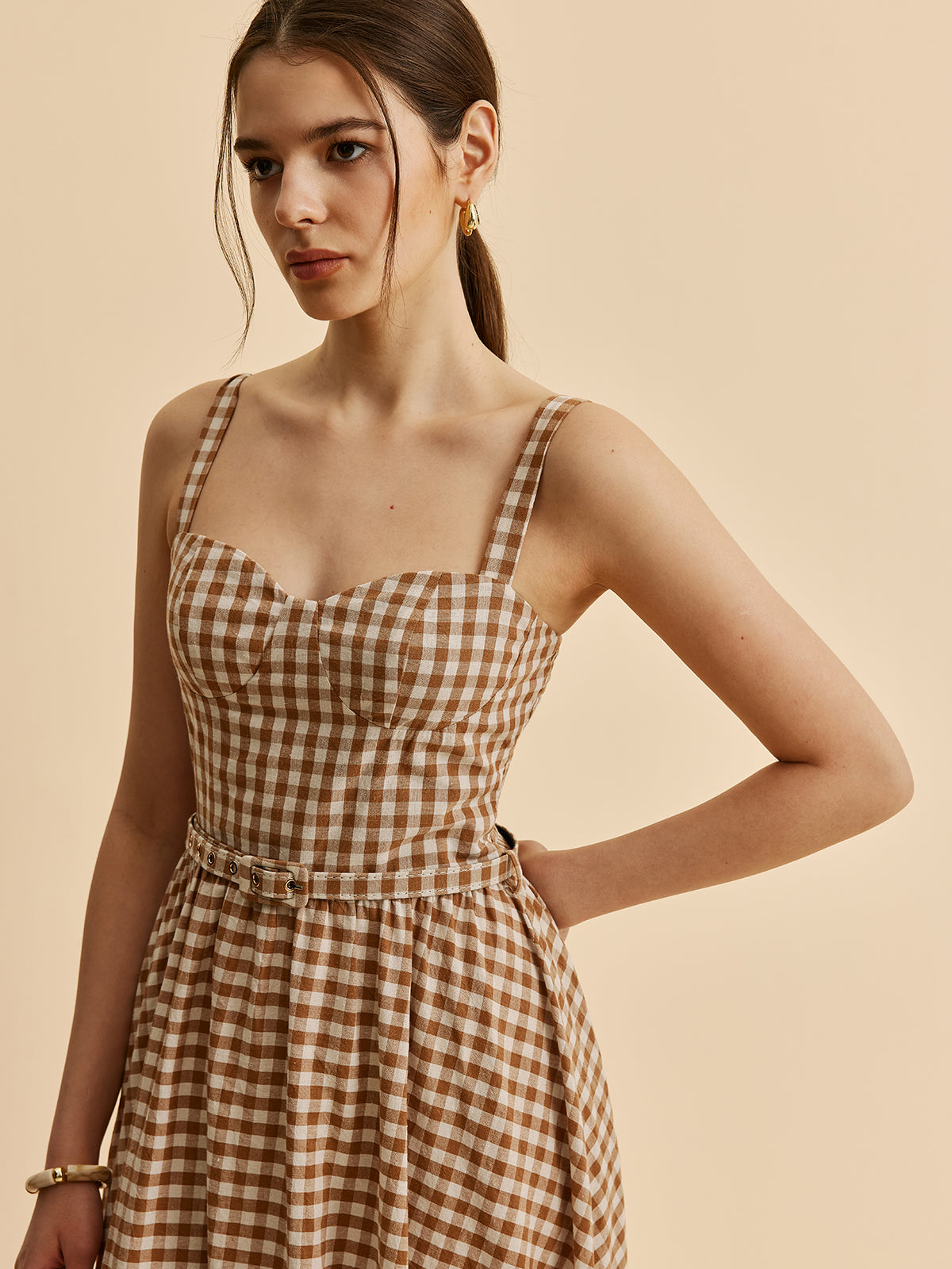 Gingham Bustierkleid mit Gürtel