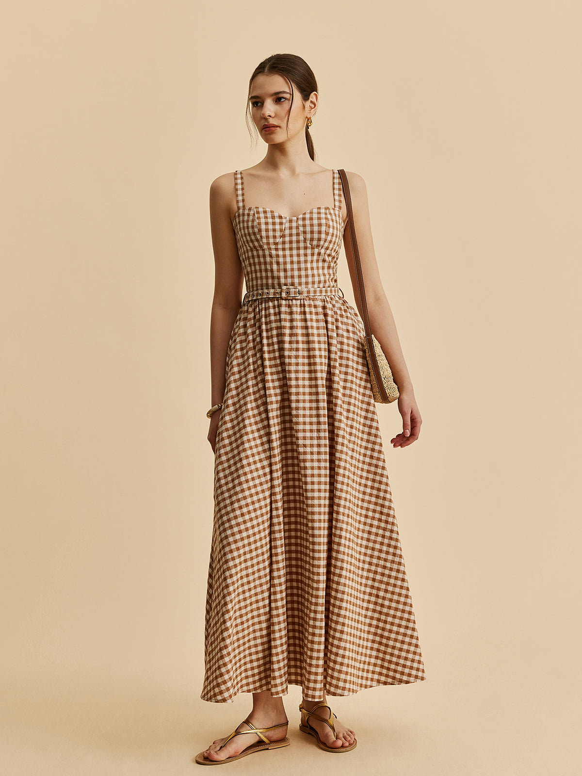 Gingham Bustierkleid mit Gürtel