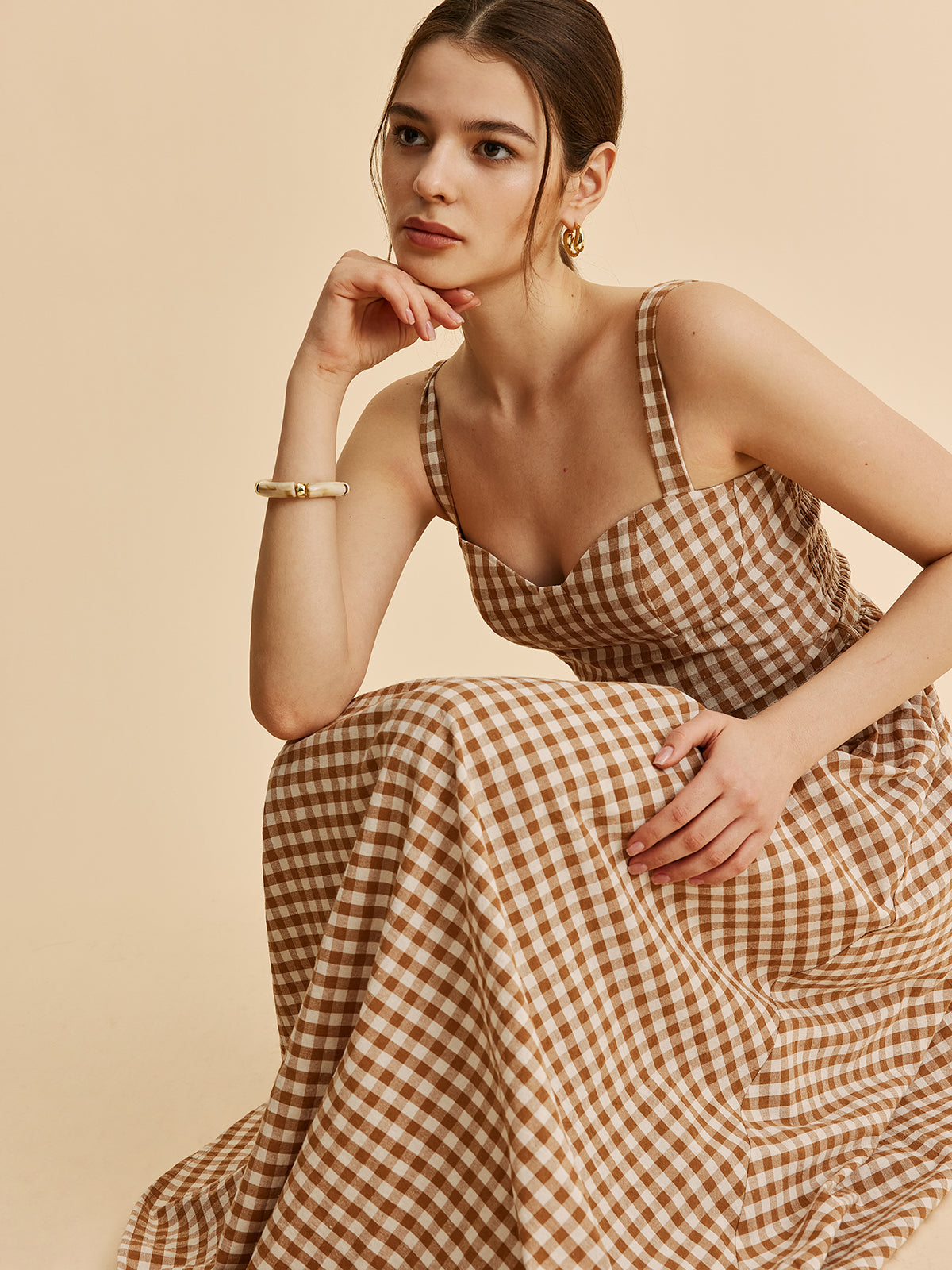 Gingham Bustierkleid mit Gürtel