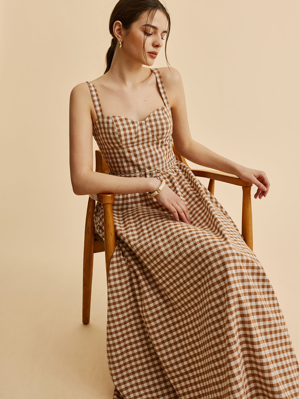 Gingham Bustierkleid mit Gürtel