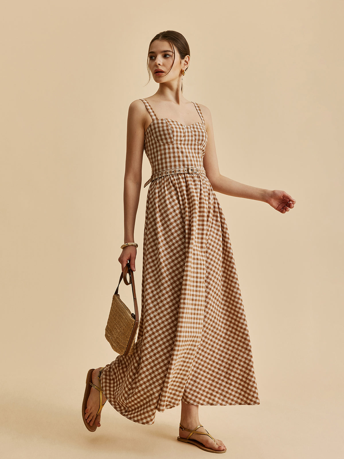 Gingham Bustierkleid mit Gürtel