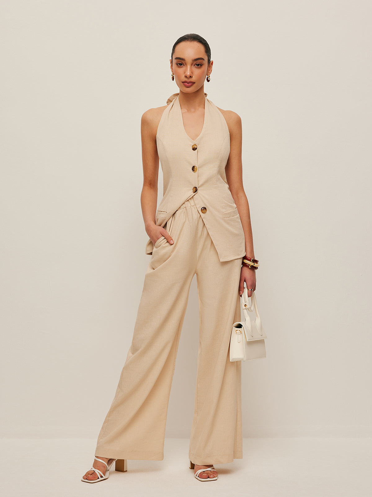 Neckholder-Top mit Schleife und Hose Set